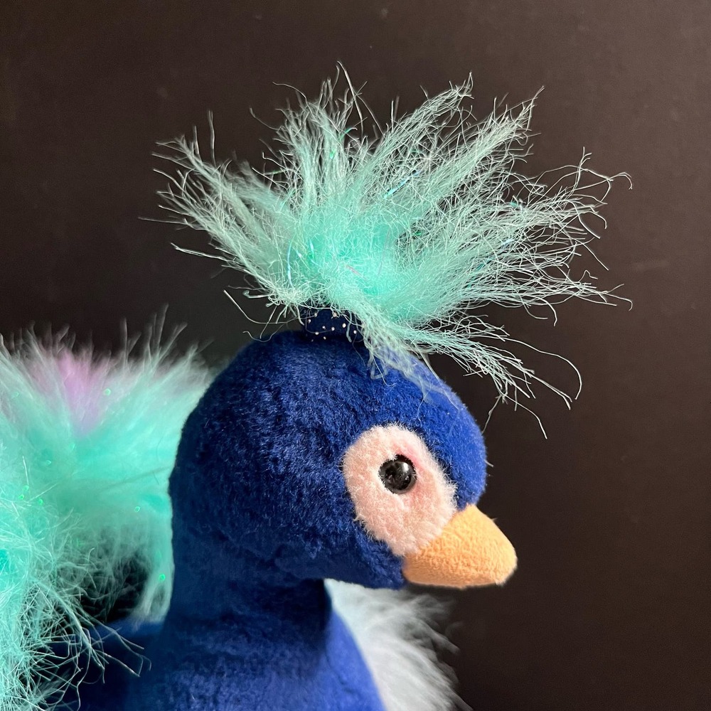 Aurora Luxe Boutique 12" Mora Peacock Bird Stuffed Animal Plush Glittery Fluffy - Picture 7 of 11
